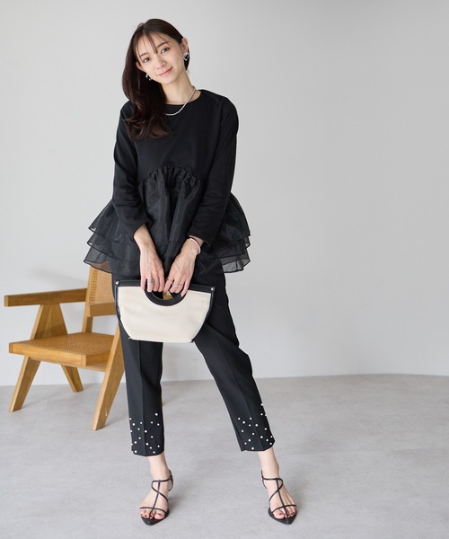 Neige(ネージュ)の「エアリーチュールペプラムトップス(Tシャツ/カットソー・レディース・グレー/ブラック・ONE SIZE)」の15枚目の写真