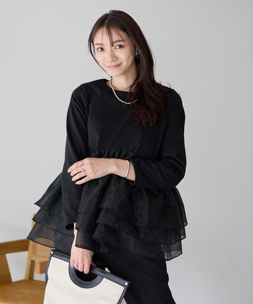 Neige(ネージュ)の「エアリーチュールペプラムトップス(Tシャツ/カットソー・レディース・グレー/ブラック・ONE SIZE)」の16枚目の写真