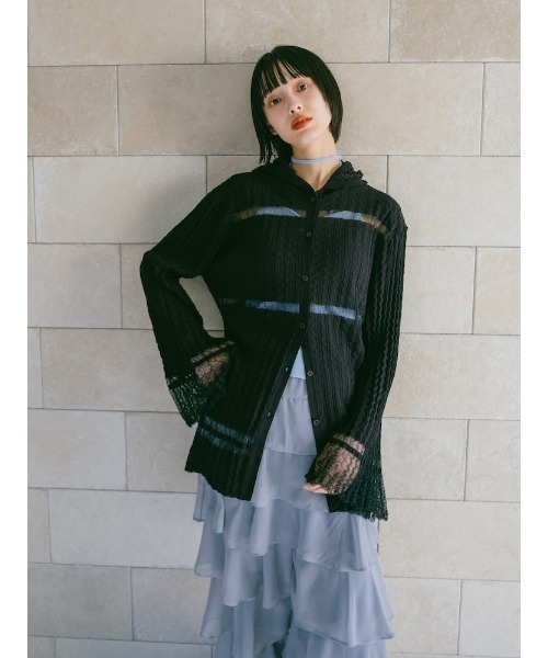 sahara（サハラ）の「Sheer Hoodie Cardigan/シアーフーディーカーディガン（カーディガン/ボレロ・レディース・ブラック/ブルー/ホワイト/ブラウン・FREE）」の6枚目の写真