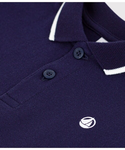 PETIT BATEAU（プチバトー）の「鹿の子編み半袖ポロシャツ（ポロシャツ・キッズ・オフホワイト/ブルー・12MONTH/18MONTH/24MONTH/36MONTH）」の6枚目の写真
