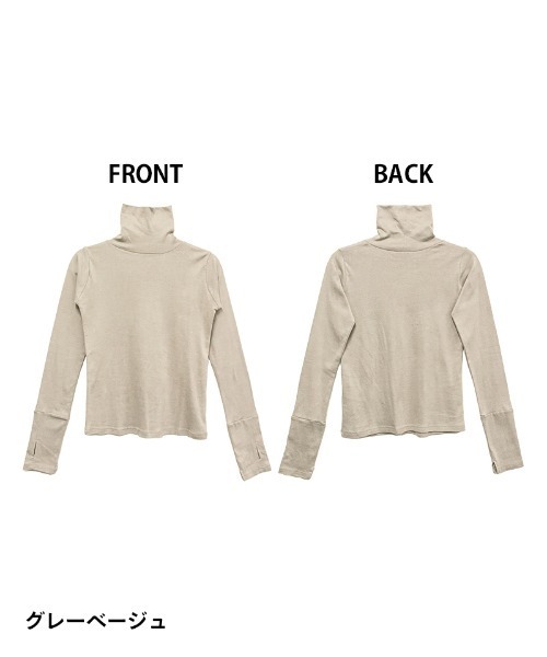 aity(アイティ)の「M-4L ハイネック指穴付きカットソー(Tシャツ/カットソー・レディース・オフホワイト/カーキ/チャコールグレー/ブラック/グレイッシュベージュ・4L/3L/LL/L/M)」の8枚目の写真