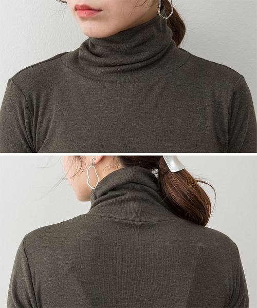 aity(アイティ)の「M-4L ハイネック指穴付きカットソー(Tシャツ/カットソー・レディース・オフホワイト/カーキ/チャコールグレー/ブラック/グレイッシュベージュ・4L/3L/LL/L/M)」の10枚目の写真