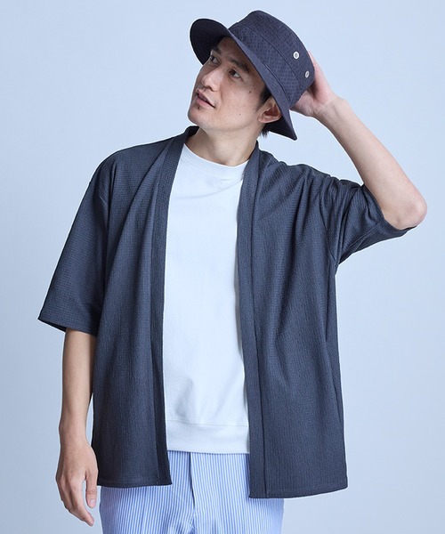 UNION STATION（ユニオンステーション）の「【WEB限定】シア―5分袖ボタンレスカーディガン＜ストレッチ・ハンドウォッシャブル・接触冷感・通気性＞（Tシャツ/カットソー・メンズ・チャコールグレー/ベージュ/ブラウン/ブラック・L/M）」の3枚目の写真