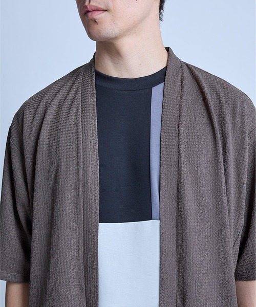 UNION STATION（ユニオンステーション）の「【WEB限定】シア―5分袖ボタンレスカーディガン＜ストレッチ・ハンドウォッシャブル・接触冷感・通気性＞（Tシャツ/カットソー・メンズ・チャコールグレー/ベージュ/ブラウン/ブラック・L/M）」の5枚目の写真