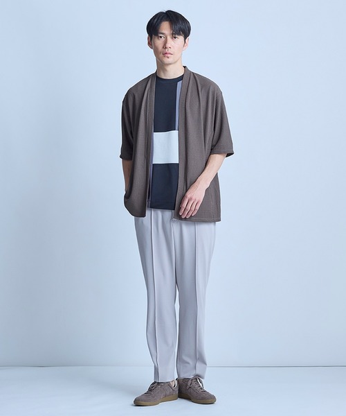 UNION STATION（ユニオンステーション）の「【WEB限定】シア―5分袖ボタンレスカーディガン＜ストレッチ・ハンドウォッシャブル・接触冷感・通気性＞（Tシャツ/カットソー・メンズ・チャコールグレー/ベージュ/ブラウン/ブラック・L/M）」の6枚目の写真