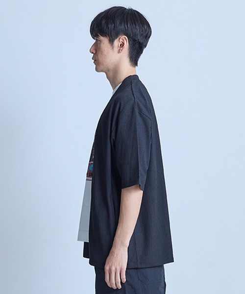 UNION STATION（ユニオンステーション）の「【WEB限定】シア―5分袖ボタンレスカーディガン＜ストレッチ・ハンドウォッシャブル・接触冷感・通気性＞（Tシャツ/カットソー・メンズ・チャコールグレー/ベージュ/ブラウン/ブラック・L/M）」の14枚目の写真