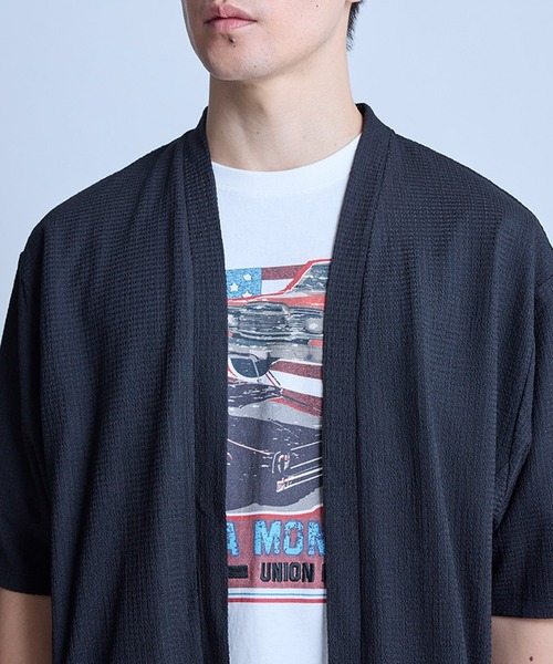 UNION STATION（ユニオンステーション）の「【WEB限定】シア―5分袖ボタンレスカーディガン＜ストレッチ・ハンドウォッシャブル・接触冷感・通気性＞（Tシャツ/カットソー・メンズ・チャコールグレー/ベージュ/ブラウン/ブラック・L/M）」の15枚目の写真