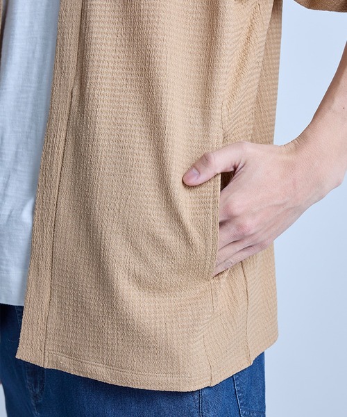 UNION STATION（ユニオンステーション）の「【WEB限定】シア―5分袖ボタンレスカーディガン＜ストレッチ・ハンドウォッシャブル・接触冷感・通気性＞（Tシャツ/カットソー・メンズ・チャコールグレー/ベージュ/ブラウン/ブラック・L/M）」の9枚目の写真