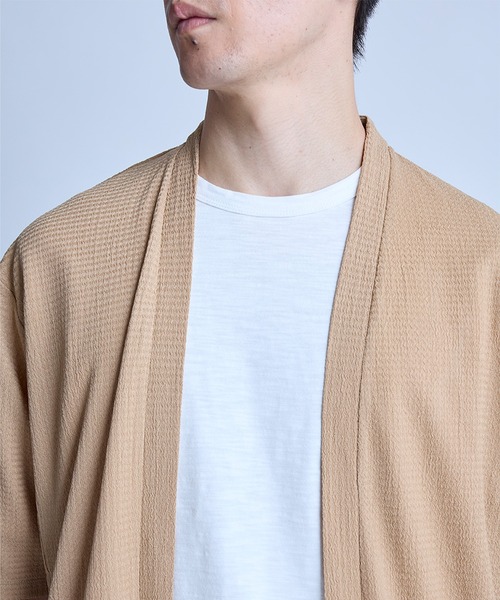 UNION STATION（ユニオンステーション）の「【WEB限定】シア―5分袖ボタンレスカーディガン＜ストレッチ・ハンドウォッシャブル・接触冷感・通気性＞（Tシャツ/カットソー・メンズ・チャコールグレー/ベージュ/ブラウン/ブラック・L/M）」の10枚目の写真