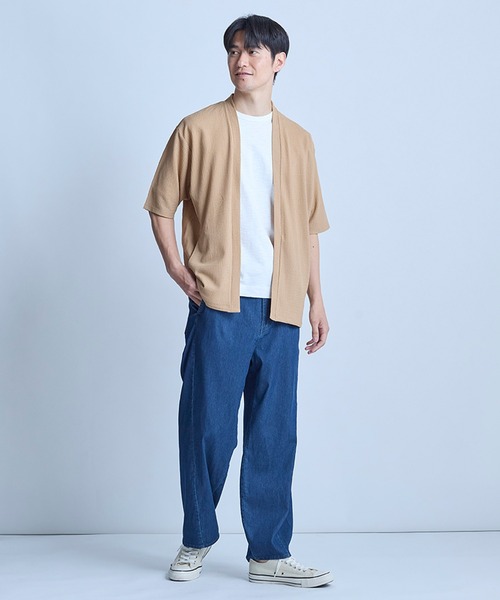 UNION STATION（ユニオンステーション）の「【WEB限定】シア―5分袖ボタンレスカーディガン＜ストレッチ・ハンドウォッシャブル・接触冷感・通気性＞（Tシャツ/カットソー・メンズ・チャコールグレー/ベージュ/ブラウン/ブラック・L/M）」の11枚目の写真