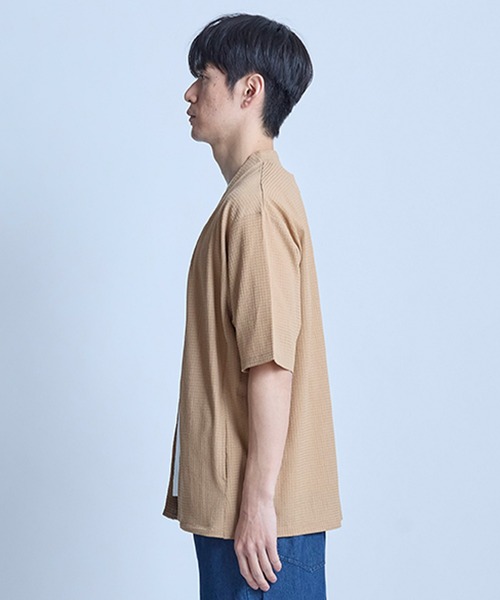 UNION STATION（ユニオンステーション）の「【WEB限定】シア―5分袖ボタンレスカーディガン＜ストレッチ・ハンドウォッシャブル・接触冷感・通気性＞（Tシャツ/カットソー・メンズ・チャコールグレー/ベージュ/ブラウン/ブラック・L/M）」の8枚目の写真