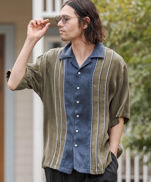 CAMBIO(カンビオ)の「mhs2555-パターン配色オープンカラーシャツ(CMB-R0209)(シャツ/ブラウス・メンズ・カーキ/ブラック/ネイビー・L/M/S)」の18枚目の写真