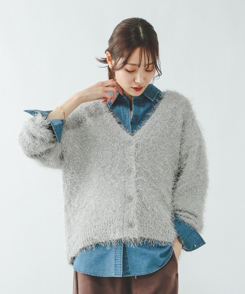 GLOBAL WORK（グローバルワーク）の「シャギーカーディガン/638405（カーディガン/ボレロ・レディース・ライトグレー/ベージュ系その他3/チャコールグレー・MEDIUM/LARGE）」の3枚目の写真