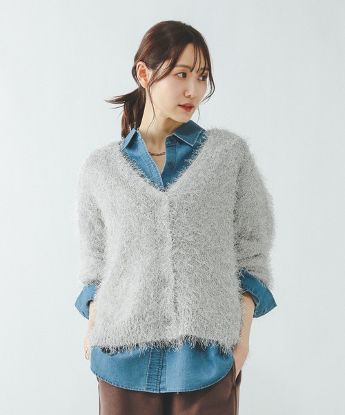 GLOBAL WORK（グローバルワーク）の「シャギーカーディガン/638405（カーディガン/ボレロ・レディース・ライトグレー/ベージュ系その他3/チャコールグレー・MEDIUM/LARGE）」の10枚目の写真