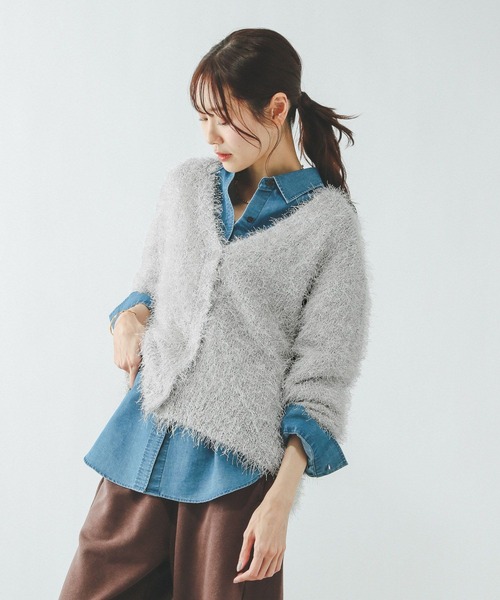 GLOBAL WORK（グローバルワーク）の「シャギーカーディガン/638405（カーディガン/ボレロ・レディース・ライトグレー/ベージュ系その他3/チャコールグレー・MEDIUM/LARGE）」の11枚目の写真