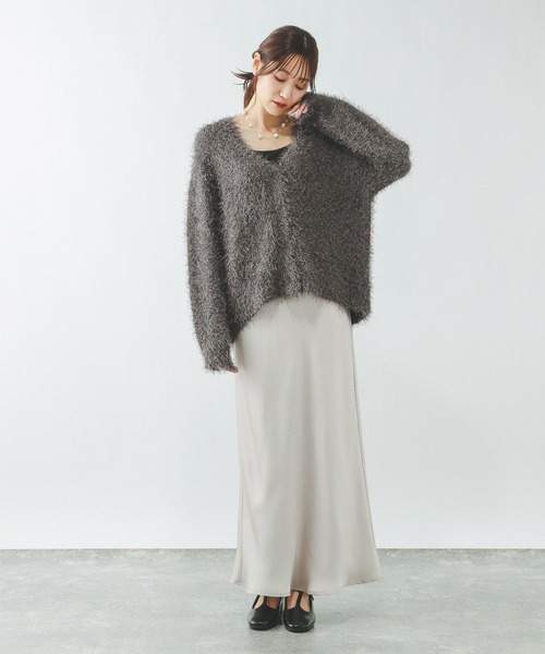 GLOBAL WORK（グローバルワーク）の「シャギーカーディガン/638405（カーディガン/ボレロ・レディース・ライトグレー/ベージュ系その他3/チャコールグレー・MEDIUM/LARGE）」の4枚目の写真