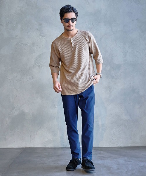 JEMORGAN(ジェーイーモーガン)の「『JEMORGAN LONG JOHNS/ジェーイーモーガンロングジョーンズ』CVCワッフル7分袖ラグランヘンリーTシャツ【+】(Tシャツ/カットソー・メンズ・モカ/ネイビー/ブラック/カーキ/杢グレー/ナチュラル/オフホワイト・L/XL/M)」の11枚目の写真