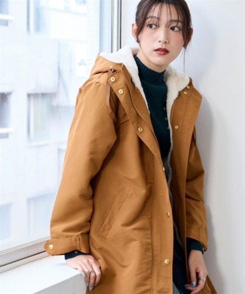 nissen（ニッセン）の「裏フェイクファーライナー付モッズコート（はっ水・静電気防止テープ付）＜大きいサイズ有＞（ダッフルコート・レディース・キャメル/ネイビー/カーキ/ブラック・L/LL/S/M）」の4枚目の写真