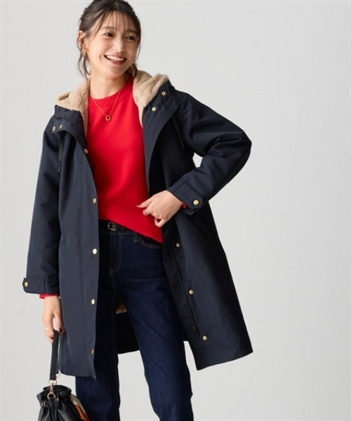 nissen（ニッセン）の「裏フェイクファーライナー付モッズコート（はっ水・静電気防止テープ付）＜大きいサイズ有＞（ダッフルコート・レディース・キャメル/ネイビー/カーキ/ブラック・L/LL/S/M）」の2枚目の写真