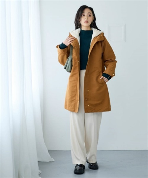 nissen（ニッセン）の「裏フェイクファーライナー付モッズコート（はっ水・静電気防止テープ付）＜大きいサイズ有＞（ダッフルコート・レディース・キャメル/ネイビー/カーキ/ブラック・L/LL/S/M）」の11枚目の写真