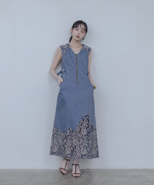 レーストリムデニムワンピース（ワンピース）｜Eimee Law（エイミー