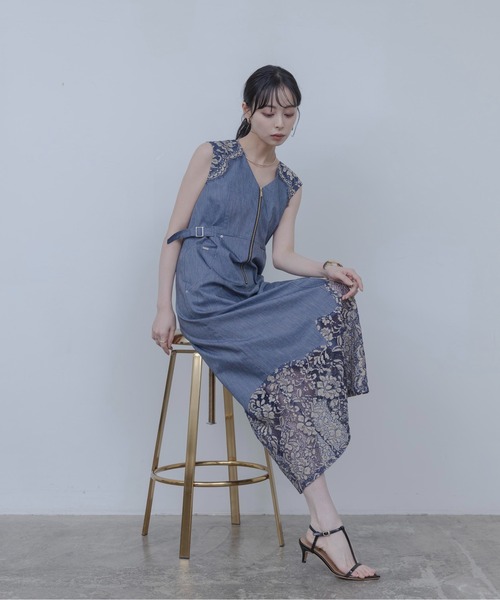レーストリムデニムワンピース（ワンピース）｜Eimee Law（エイミー