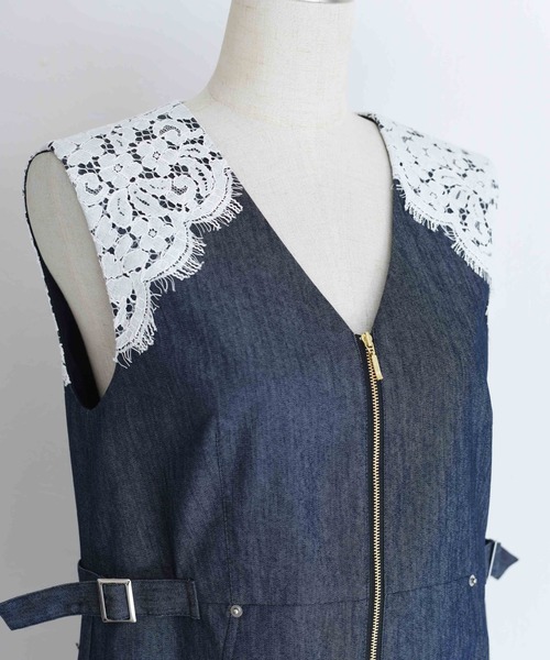 Eimee Law(エイミーロウ)の「レーストリムデニムワンピース(ワンピース・レディース・ブルー/ネイビー/ブラック・FREE)」の8枚目の写真