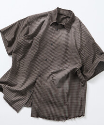 限定展開 ビッグシルエット ダメージ加工 レギュラーカラー S/S シャツ/チェック/ストライプ/フェード加工