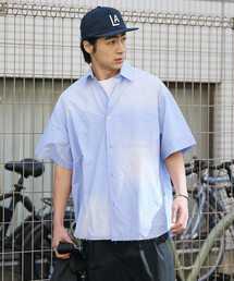 限定展開 ビッグシルエット ダメージ加工 レギュラーカラー S/S シャツ/チェック/ストライプ/フェード加工
