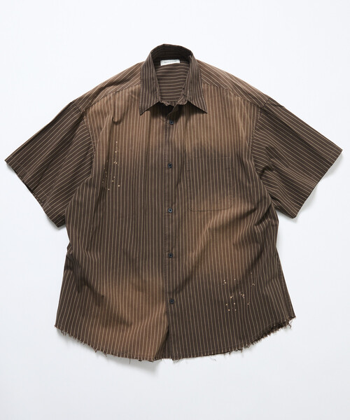 FREAK'S STORE（フリークスストア）の「限定展開 ビッグシルエット ダメージ加工 レギュラーカラー S/S シャツ/チェック/ストライプ/フェード加工（シャツ/ブラウス・メンズ・ブラウン/ブルー系その他/ブラウン系その他/ブラック系その他・SMALL/MEDIUM/LARGE）」の12枚目の写真