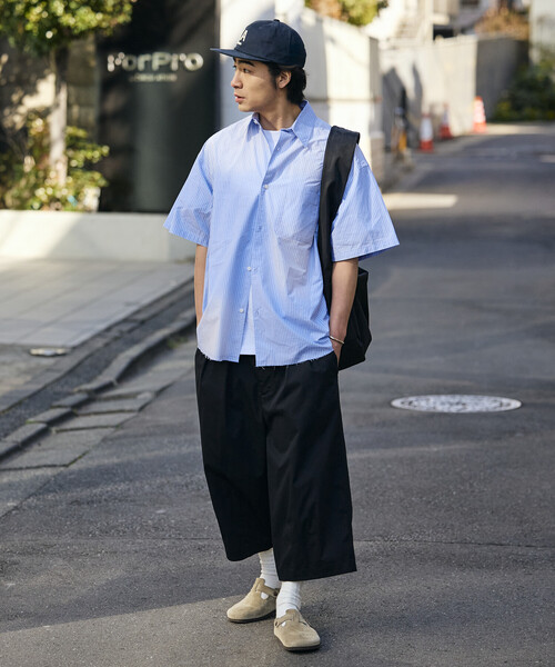 FREAK'S STORE（フリークスストア）の「限定展開 ビッグシルエット ダメージ加工 レギュラーカラー S/S シャツ/チェック/ストライプ/フェード加工（シャツ/ブラウス・メンズ・ブラウン/ブルー系その他/ブラウン系その他/ブラック系その他・SMALL/MEDIUM/LARGE）」の21枚目の写真