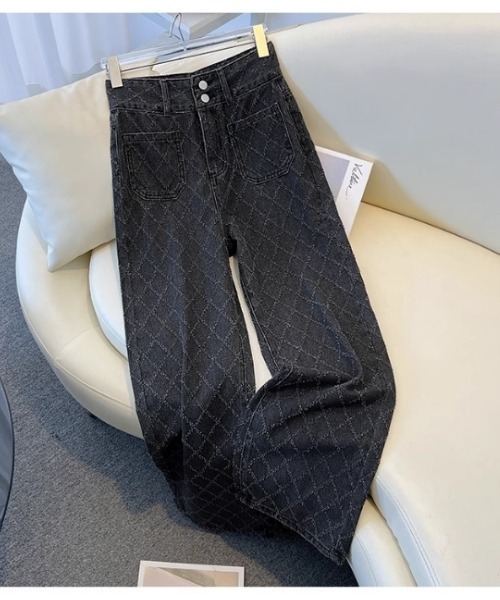 I.O.E（アイオイ）の「ダイヤパターン ハイウエストデニム（デニムパンツ・レディース・ブラック/ブルー・MEDIUM/LARGE/SMALL）」の7枚目の写真