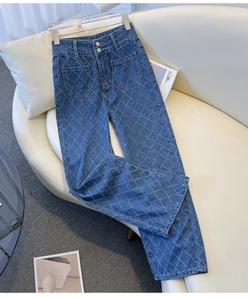 I.O.E（アイオイ）の「ダイヤパターン ハイウエストデニム（デニムパンツ・レディース・ブラック/ブルー・MEDIUM/LARGE/SMALL）」の8枚目の写真