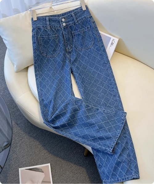 I.O.E（アイオイ）の「ダイヤパターン ハイウエストデニム（デニムパンツ・レディース・ブラック/ブルー・MEDIUM/LARGE/SMALL）」の10枚目の写真