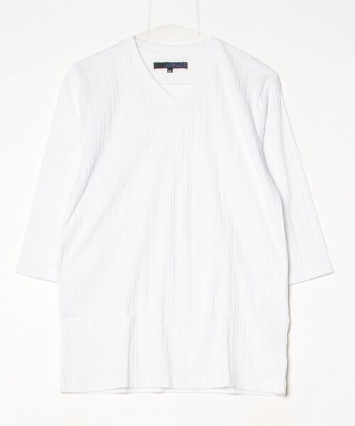 ARCADE(アーケード)の「ランダムテレコ Vネック 七分袖カットソー(Tシャツ/カットソー・メンズ・杢グレー/ブラック/ホワイト・L/LL/M)」の11枚目の写真