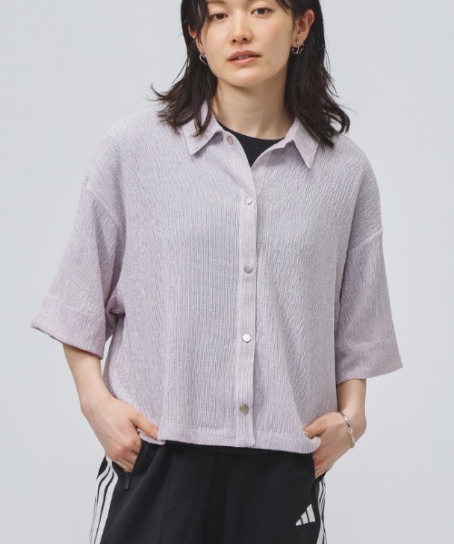 adidas(アディダス)の「【adidas×アルペン限定モデル】アディダス adidas SOFTLUX シアー ルーズフィット 襟付き 半袖シャツ(シャツ/ブラウス・レディース・オフホワイト/グリーン/ブラック/ライラック・S/M/L/XL)」の4枚目の写真