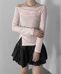 【jiasecond.】シャーリングオフショルトップス / トップス カットソー Tシャツ 長袖 コンパクト シャーリング ピンク ブラック ZOZOTOWN限定