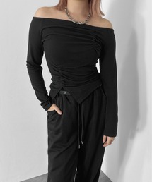 【jiasecond.】シャーリングオフショルトップス / トップス カットソー Tシャツ 長袖 コンパクト シャーリング ピンク ブラック ZOZOTOWN限定