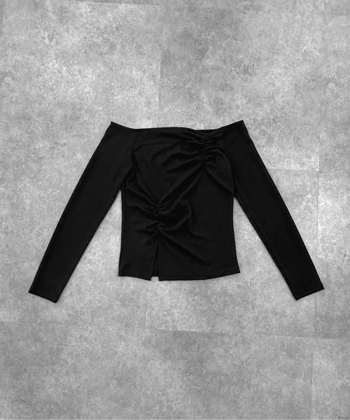 jiasecond.(ジアセカンド)の「【jiasecond.】シャーリングオフショルトップス / トップス カットソー Tシャツ 長袖 コンパクト シャーリング ピンク ブラック ZOZOTOWN限定(Tシャツ/カットソー・レディース・ブラック/ピンク・FREE)」の13枚目の写真