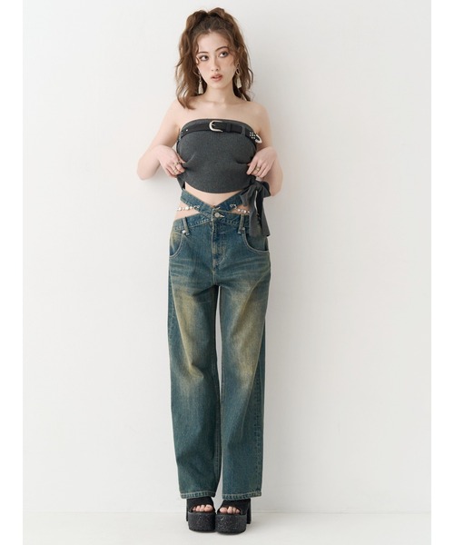 EVRIS(エヴリス)の「ビジューワイドデニムパンツ(デニムパンツ・レディース・インディゴブルー/ライトブルー・SMALL/MEDIUM)」の4枚目の写真