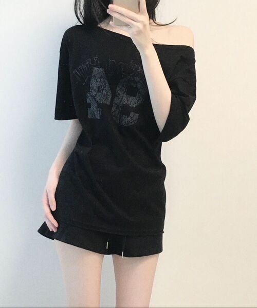 CHICKS(チックス)の「ノッティングヒルフェミニンワンショルダー半袖(3Color)(Tシャツ/カットソー・レディース・ブラック/ホワイト/ライトグレー・FREE)」の12枚目の写真