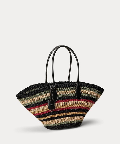 ローレンラルフローレン　カゴバック　トートバック　ラフィア　ストライプ Bellport ラフィア バスケット トート（かごバッグ）｜POLO RALPH