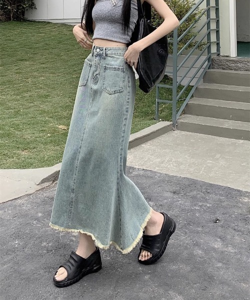 ＆soiree（アンドソワレ）の「ダブルポケットフリンジマーメイドスカート（デニムスカート・レディース・ブルー・X-SMALL/SMALL/MEDIUM/LARGE/X-LARGE）」の5枚目の写真