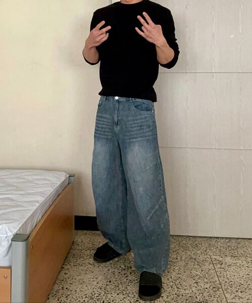 DECET（デケト）の「[リネンライク]リネンライクバルーンワイドジーンズ DCPT060ミッドブルーB（デニムパンツ・メンズ・その他・28/30/32/34/26）」の11枚目の写真