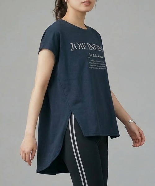 MULEXS(ミューレクス)の「JOIE INFINIE バック切り替えロゴTシャツ レディース フレンチスリーブ 体型カバー 前後差ヘム(Tシャツ/カットソー・レディース・ネイビー/イエロー/ホワイト・M/L)」の14枚目の写真