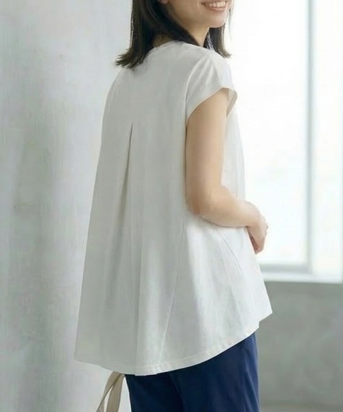 MULEXS(ミューレクス)の「JOIE INFINIE バック切り替えロゴTシャツ レディース フレンチスリーブ 体型カバー 前後差ヘム(Tシャツ/カットソー・レディース・ネイビー/イエロー/ホワイト・M/L)」の7枚目の写真