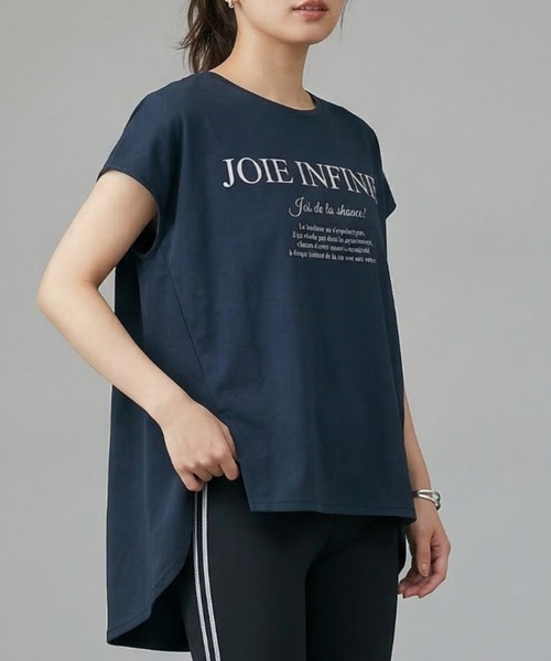 MULEXS(ミューレクス)の「JOIE INFINIE バック切り替えロゴTシャツ レディース フレンチスリーブ 体型カバー 前後差ヘム(Tシャツ/カットソー・レディース・ネイビー/イエロー/ホワイト・M/L)」の13枚目の写真