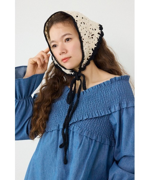 RODEO CROWNS WIDE BOWL(ロデオクラウンズワイドボウル)の「クロシェバブーシュカ(ニットキャップ/ビーニー・レディース・ホワイト系その他/ブルー/ピンク系その他・FREE)」の1枚目の写真