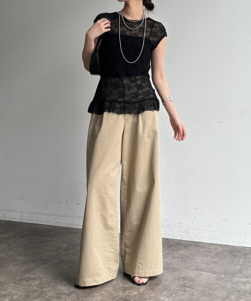 DouDou(ドゥドゥ)の「レースフレンチタンク(Tシャツ/カットソー・レディース・オフホワイト/ブラック/ブラウン・FREE)」の20枚目の写真
