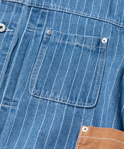 Mountain Mania(マウンテンマニア)の「Mountain Mania/マウンテンマニア Pin-Stripe Denim Coverall(カバーオール・メンズ・ライトインディゴブルー/ブラック・MEDIUM/LARGE/X-LARGE)」の4枚目の写真